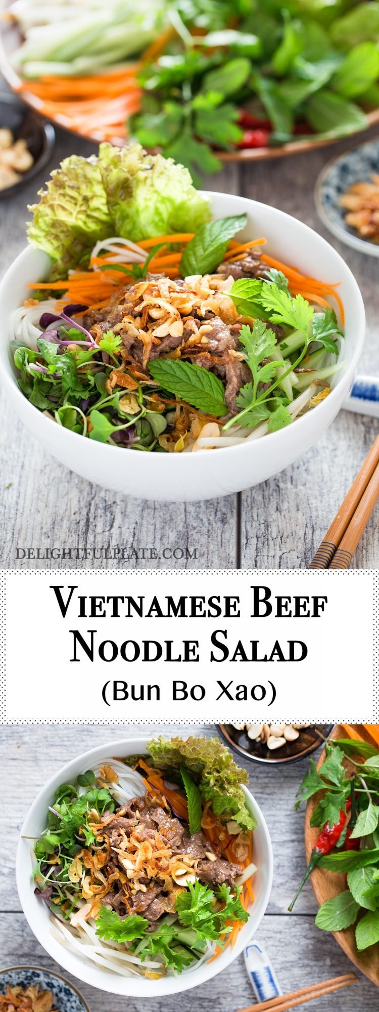 Vietnamese beef noodle salad is tasty with tender beef, crunchy veggies and refreshing herbs. It can be either a salad or main dish.