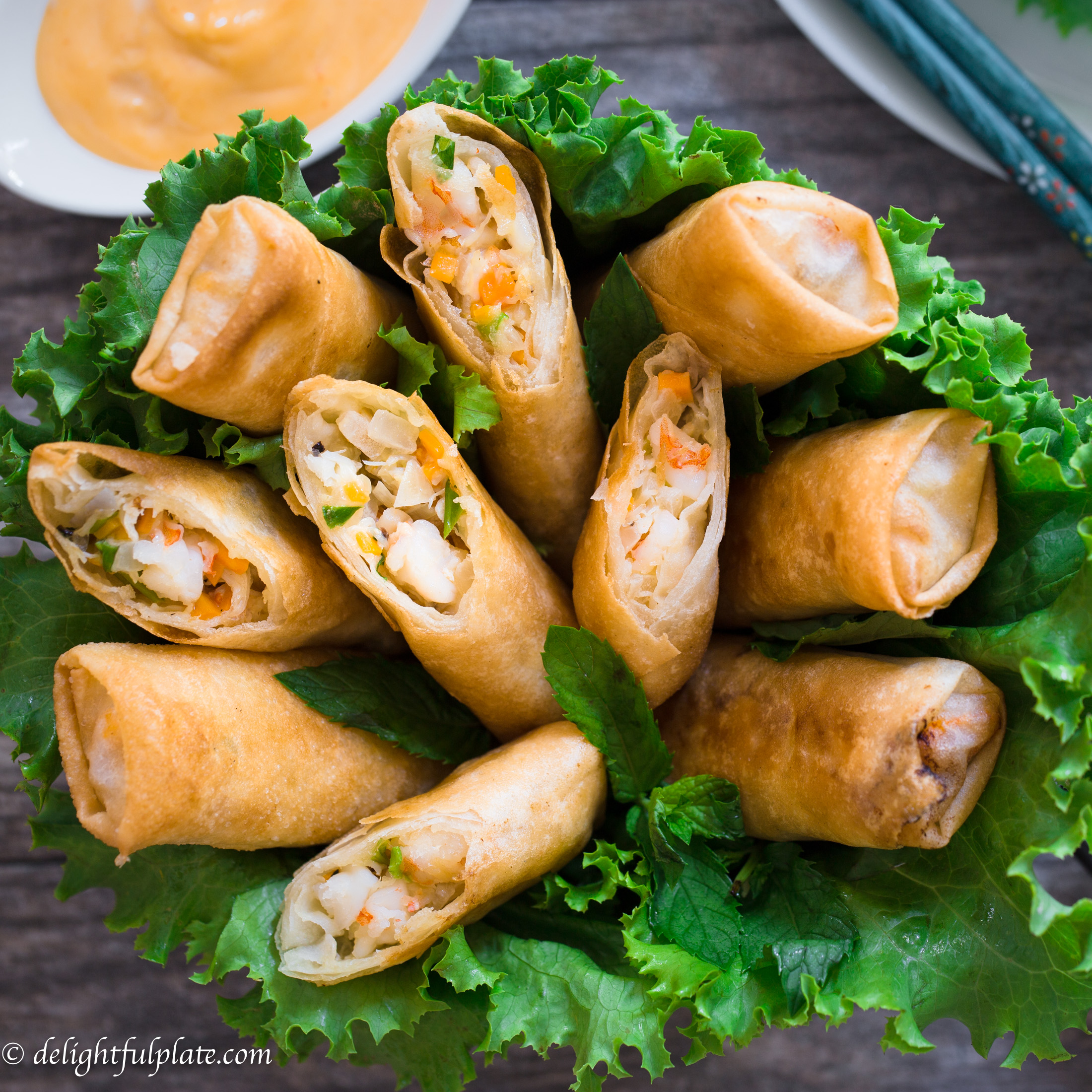 Vietnamese Mayo Seafood Spring Rolls (Nem hai san) Delightful Plate