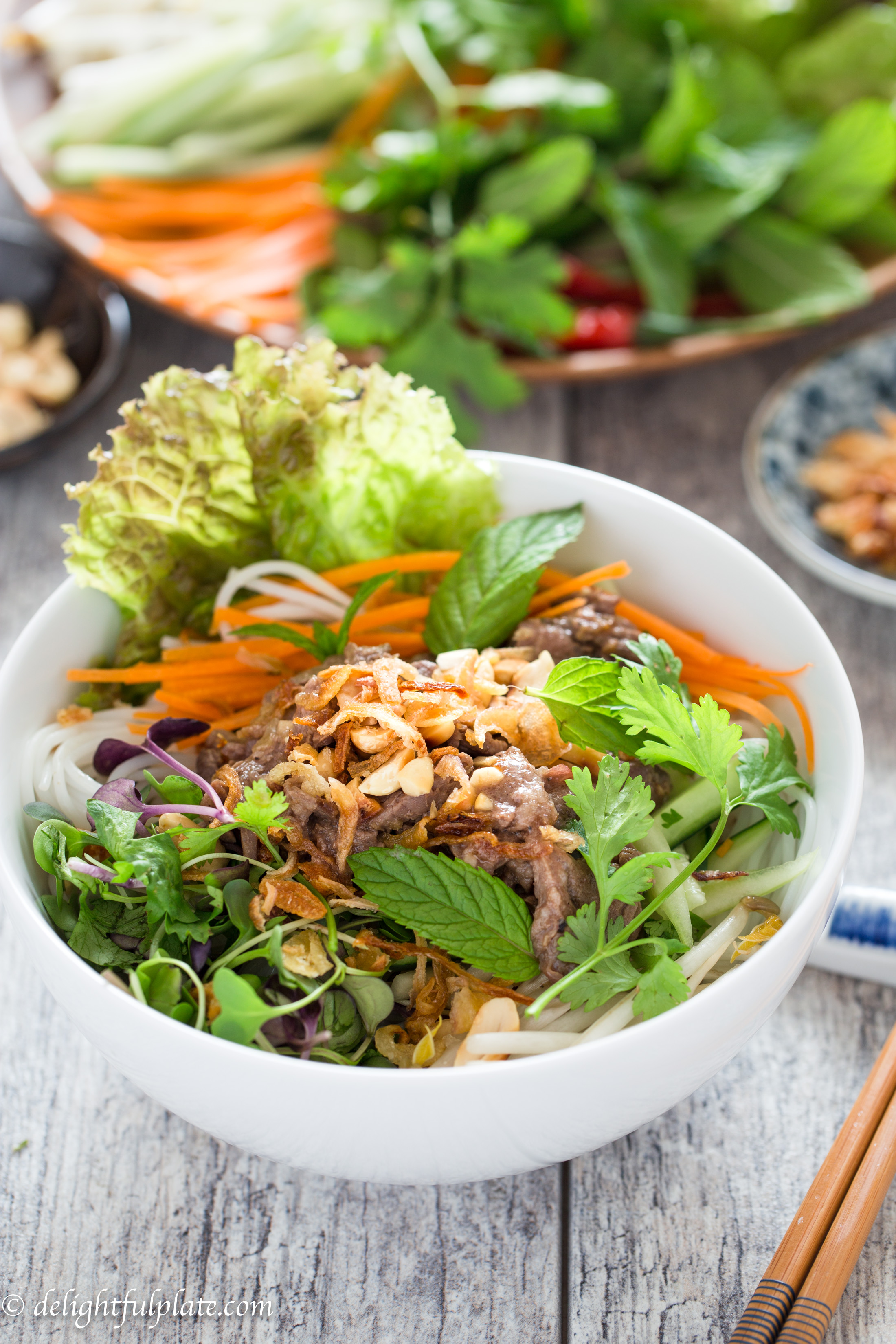 Vietnamese Beef Noodle Salad (Bun Bo Xao) is packed with crunchy veggies, refreshing herbs and flavorful beef. This healthy dish is quick and easy to make and can be either a main a side dish.
