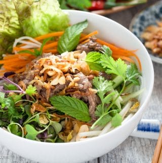 Vietnamese Beef Noodle Salad (Bun Bo Xao) is healthy and tasty with flavorful beef, fresh herbs and veggies. This simple noodle dish can be either a main or side dish.