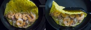 Cooking and folding Vietnamese crepes (Banh Xeo)