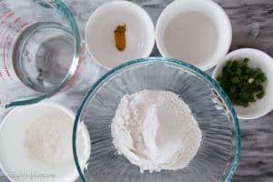 Ingredients to make the batter for Vietnamese Crepes (Banh Xeo)