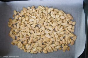 Toasted sliced almonds for almond tuile cookies.