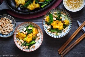 Vietnamese Turmeric Fish with Noodles (Cha Ca La Vong) is an iconic dish of Hanoi. It consists of flavorful fish, fresh herbs and serve with roasted peanuts and dipping sauce.
