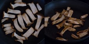 Searing the king trumpet/king oyster mushrooms - toppings for vegan pho