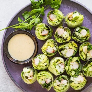 These lobster fresh spring rolls are refreshing and delicious with succulent lobster meat and crunchy vegetables. The creamy and nutty sesame dipping sauce further enhances the flavors. It takes only 30 minutes to get these impressive rice paper rolls ready.