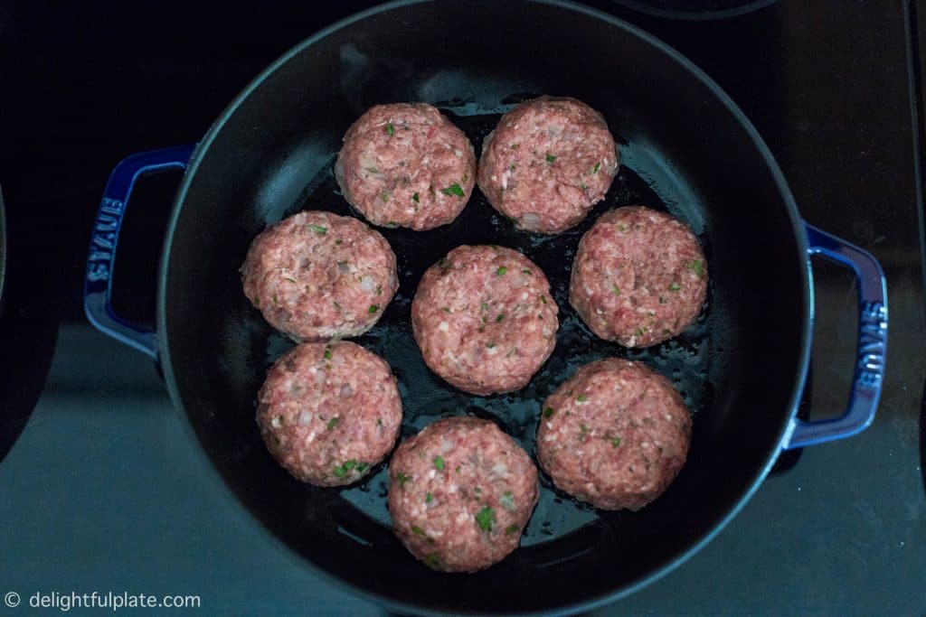 frying Japanese hamburger steak