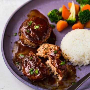 a plate of Japanese hamburg steak with rice