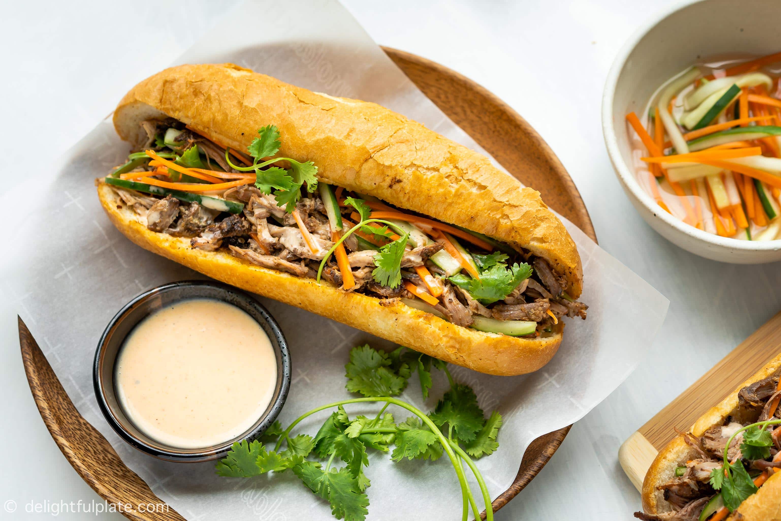 Slow Cooker Vietnamese Pulled Pork Banh Mi Baguette