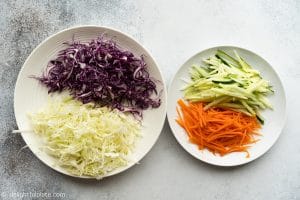 Shredded vegetables for Spicy Beef Soba Noodle Salad