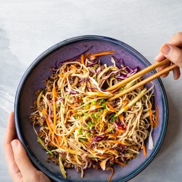 This Spicy Beef Soba Noodle Salad is not only quick and easy to make but also healthy and fulfilling. It features beef, soba noodle, lots of fresh and crisp vegetables and a spicy gochujang-based dressing inspired by Korean flavors.