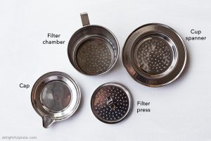 Components of Vietnamese phin filter, used to make Vietnamese coffee (cafe sua nong)