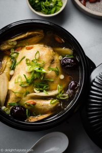 Vietnamese Coconut Chicken Herbal Soup (Ga Ham Thuoc Bac Nuoc Dua) is a delicious and nourishing soup with a herbal fragrance. It can warm your body and restore energy, especially in winter time.