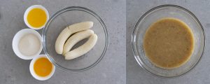 Wet ingredients for Chocolate Walnut Banana Bread