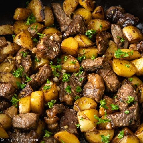 Asian Steak Bites and Potatoes - Delightful Plate