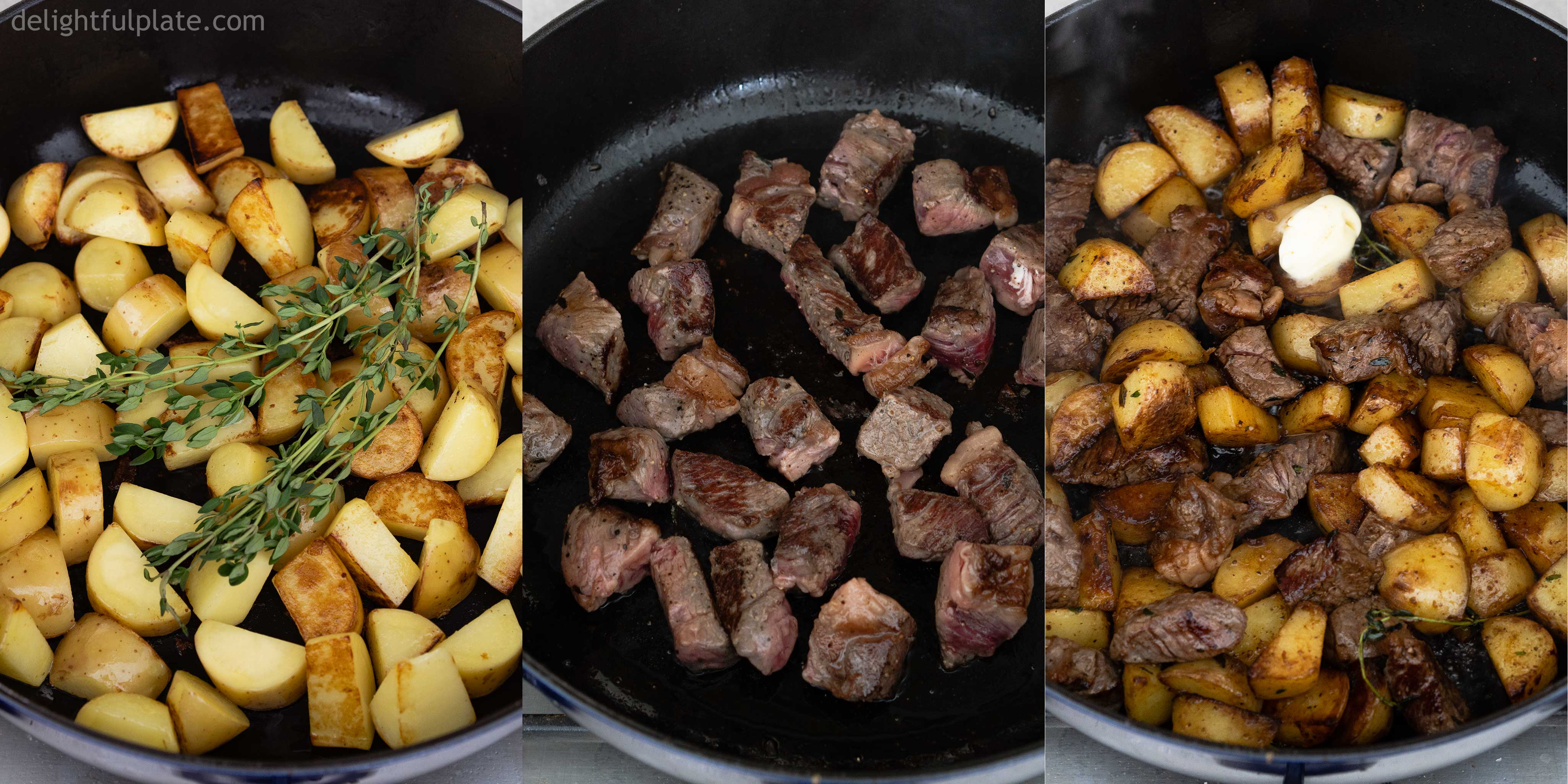 Step-by-step photos for Butter Soy Steak Bites and Potatoes