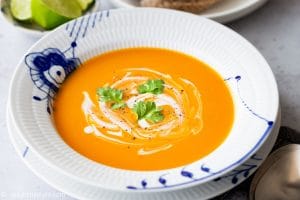 A delicious vegan pumpkin soup with Southeast Asian flavors from lemongrass and coconut milk. It is very quick and easy to make on the stovetop or with a pressure cooker such as an Instant Pot.