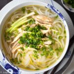 Authentic Pho Ga Hanoi (Vietnamese Chicken Noodle Soup) with tender chicken, light fragrant broth and slippery noodles.
