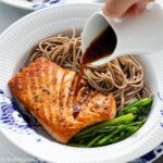 Seared Salmon Soba Buckwheat Noodle Salad, served with a ginger dressing