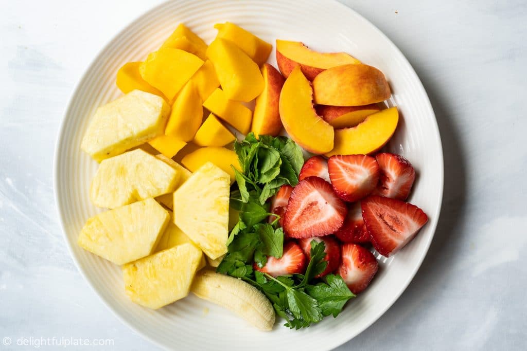Ingredients for strawberry peach smoothie