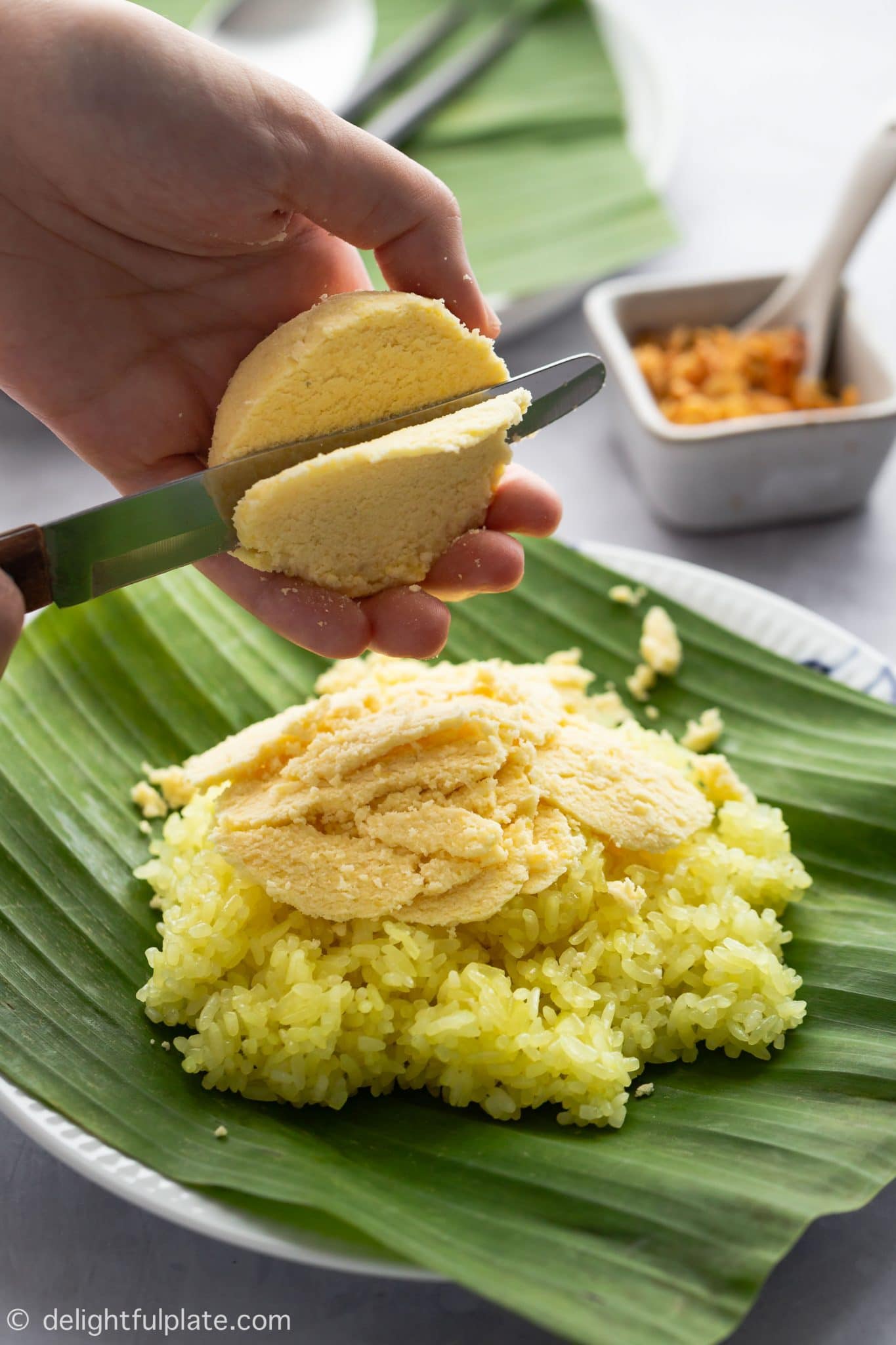 Vietnamese Sticky Rice with HandCut Mung Bean (Xoi Xeo) Delightful Plate