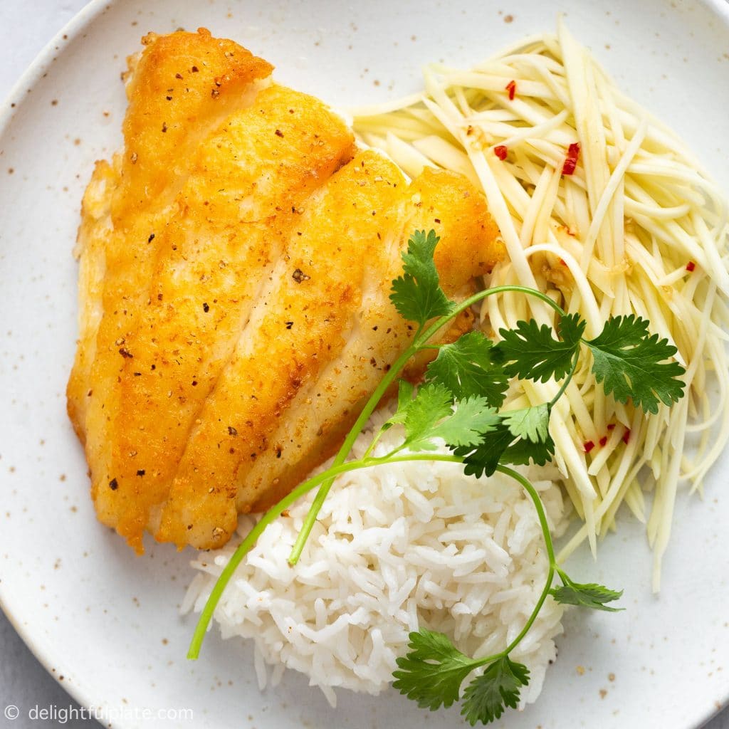 Vietnamese Fried Fish with Green Mango Salad Delightful Plate