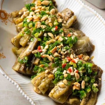 a plate of Vietnamese grilled eggplant