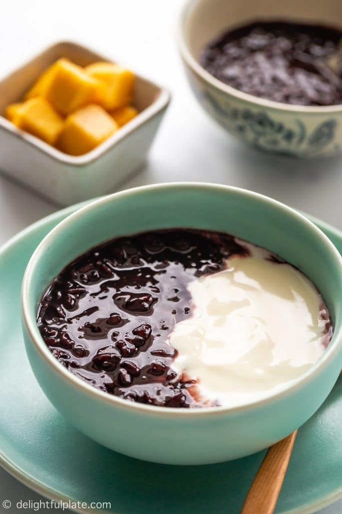 Black Sticky Rice Pudding cooked in the Instant Pot, then served with yogurt.