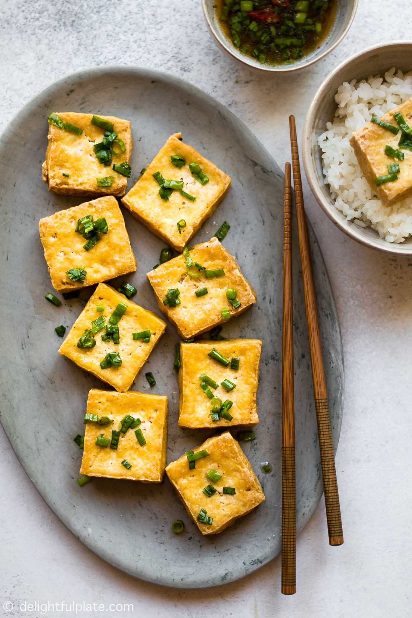 Vietnamese Fried Tofu with Scallions Delightful Plate