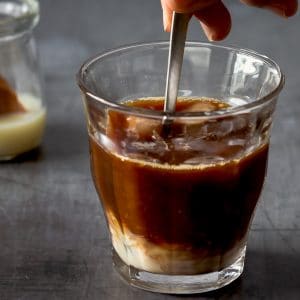 a glass of Vietnamese iced coffee (cafe sua da)