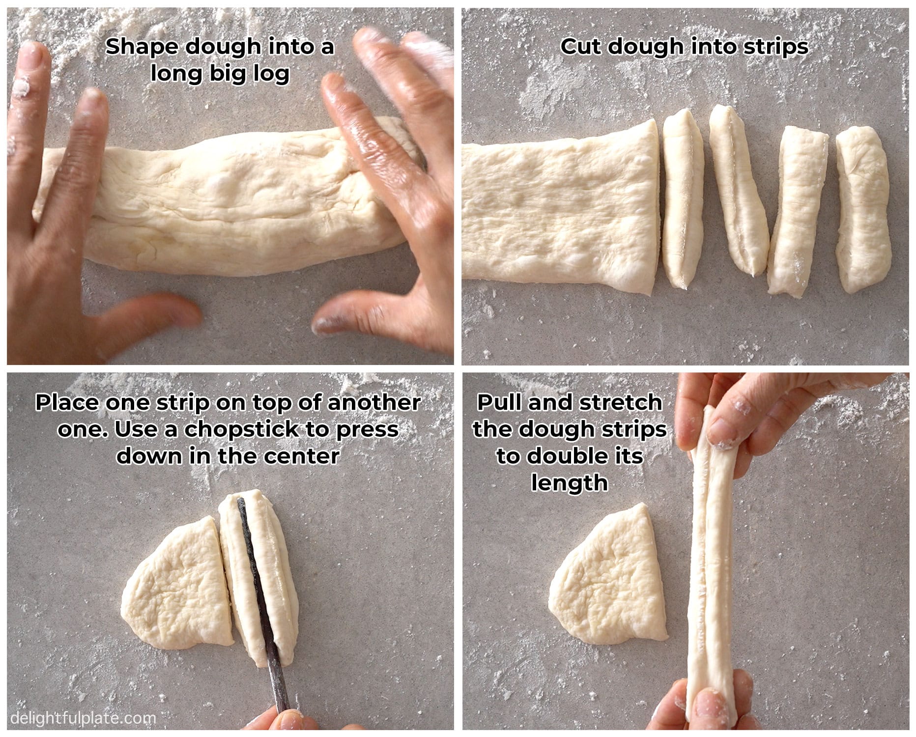 cutting and stretching dough strips