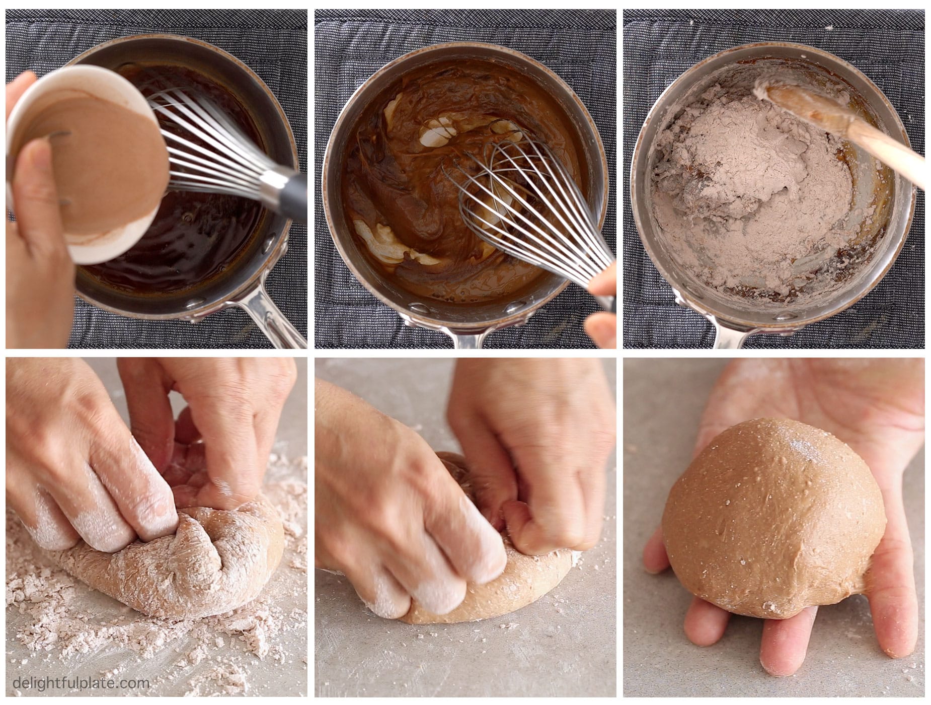 Steps to make the dough: make a tapioca starch slurry, add it to hot water, then add flour and knead into dough