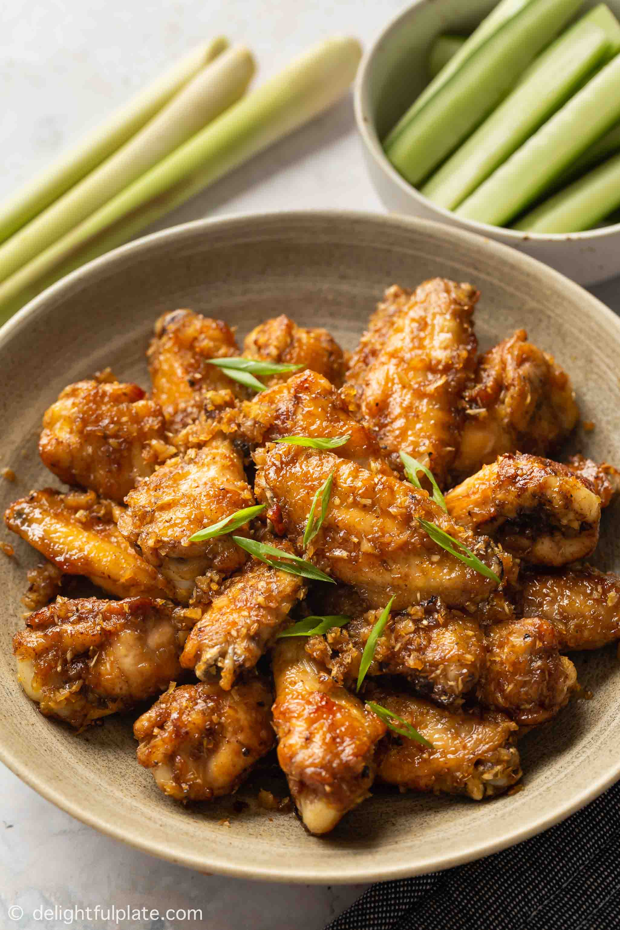 air fried chicken wings coated with lemongrass sauce