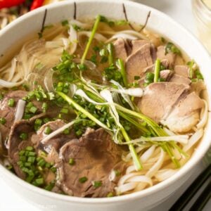 a bowl of beef pho