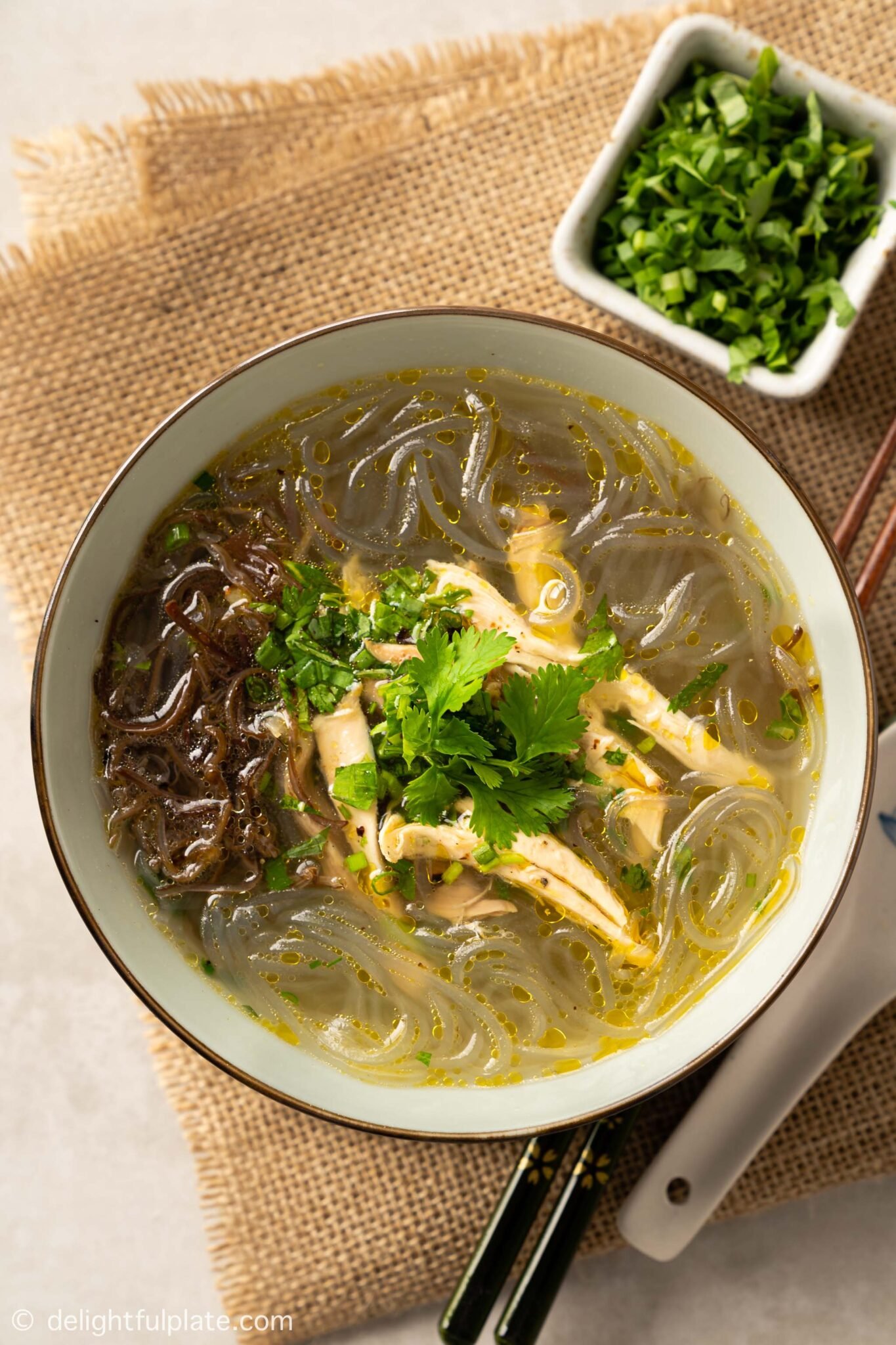 Chicken Glass Noodle Soup (Mien Ga) - Delightful Plate