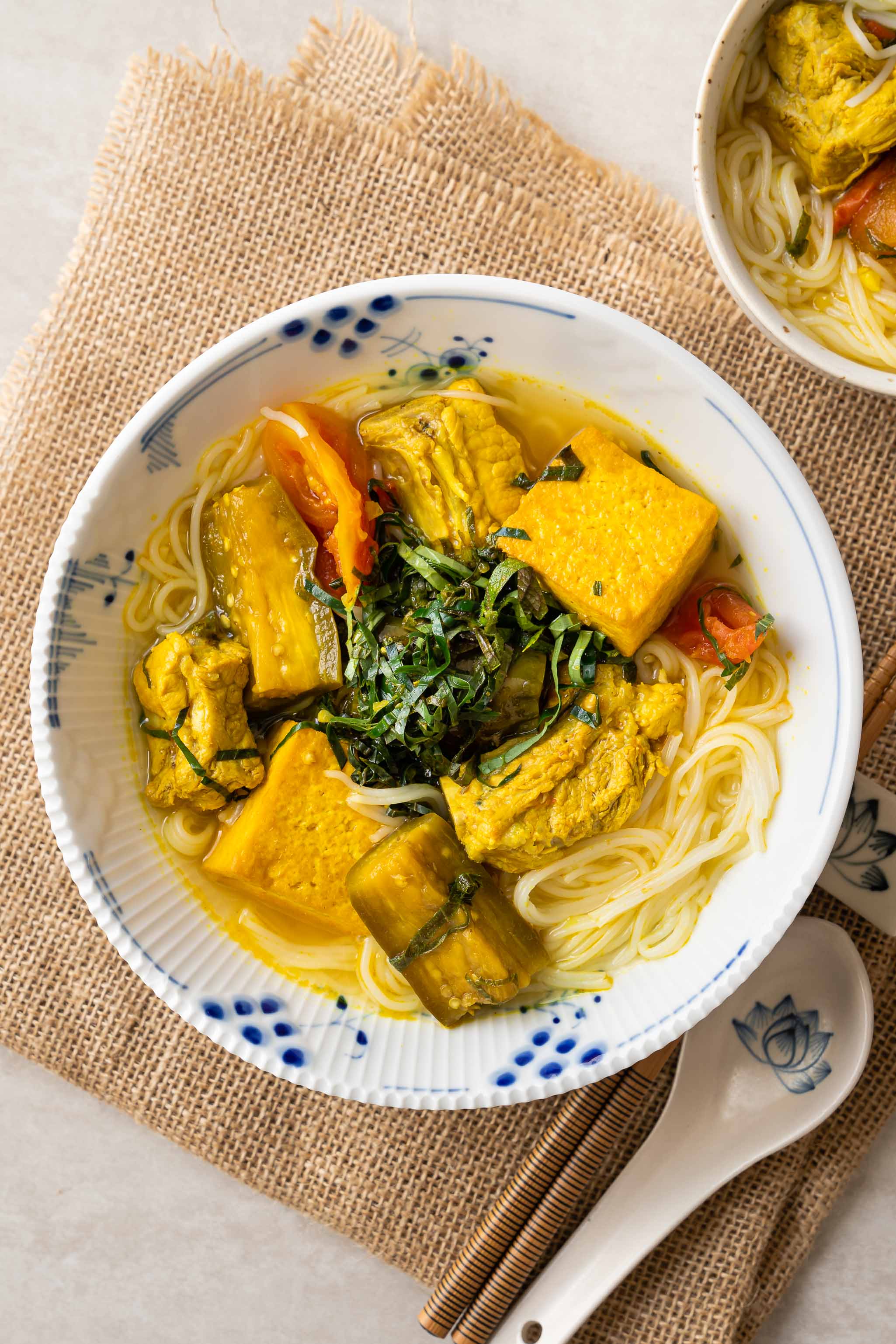a bowl of Vietnamese braised pork ribs with tofu and turmeric