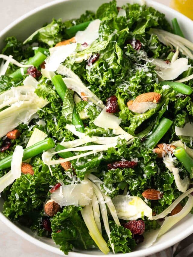 Kale and Green Been Salad with Almond and Cranberry