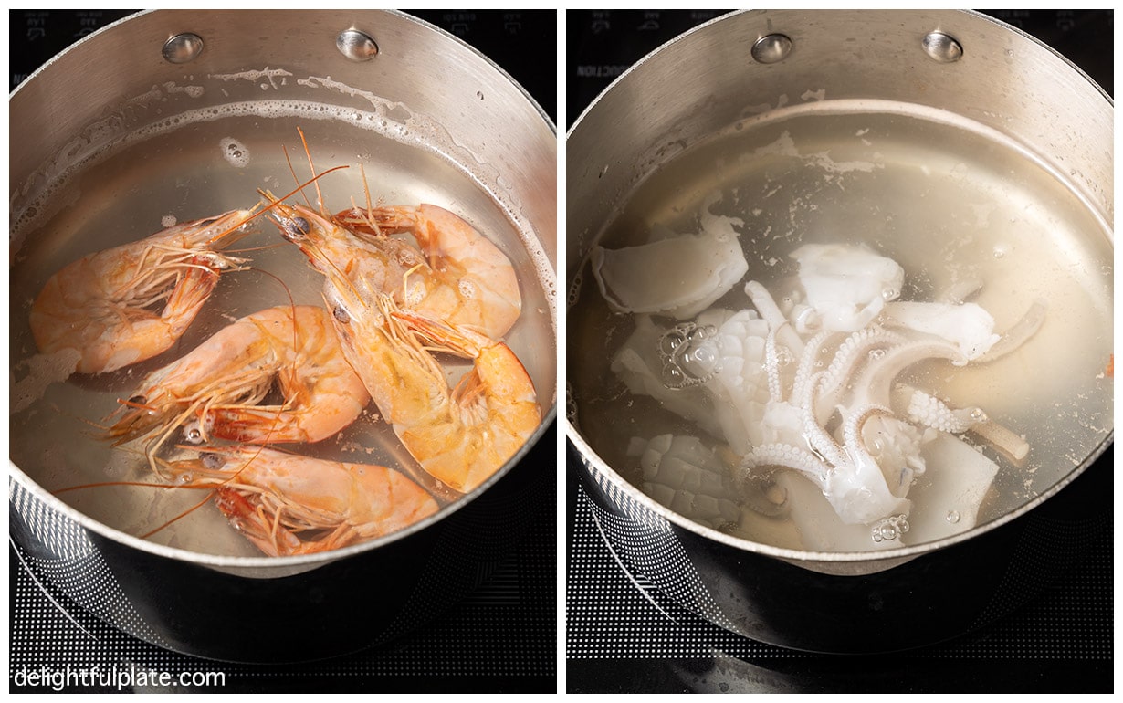 poach seafood in a pot