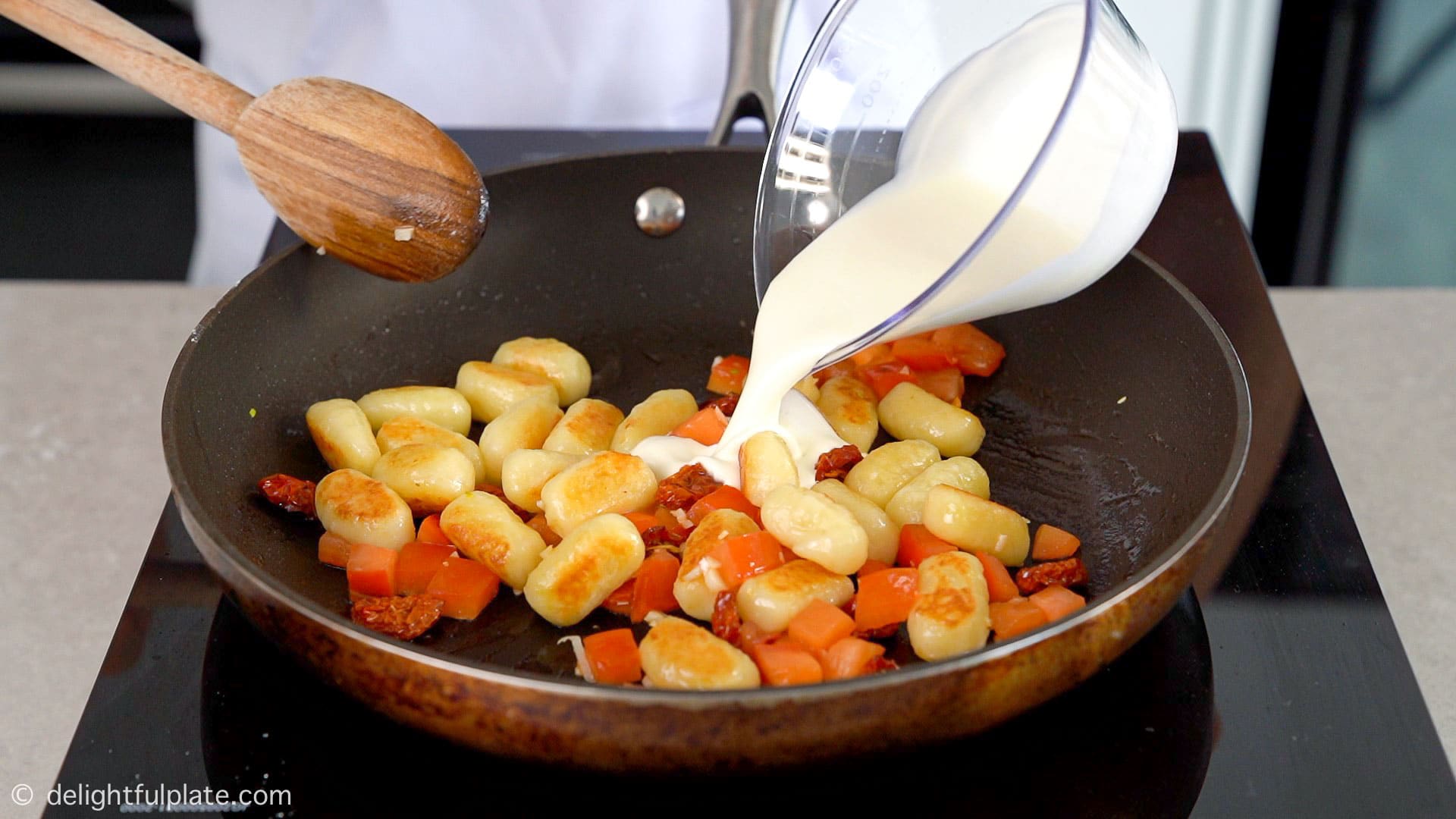 add cream to the pan