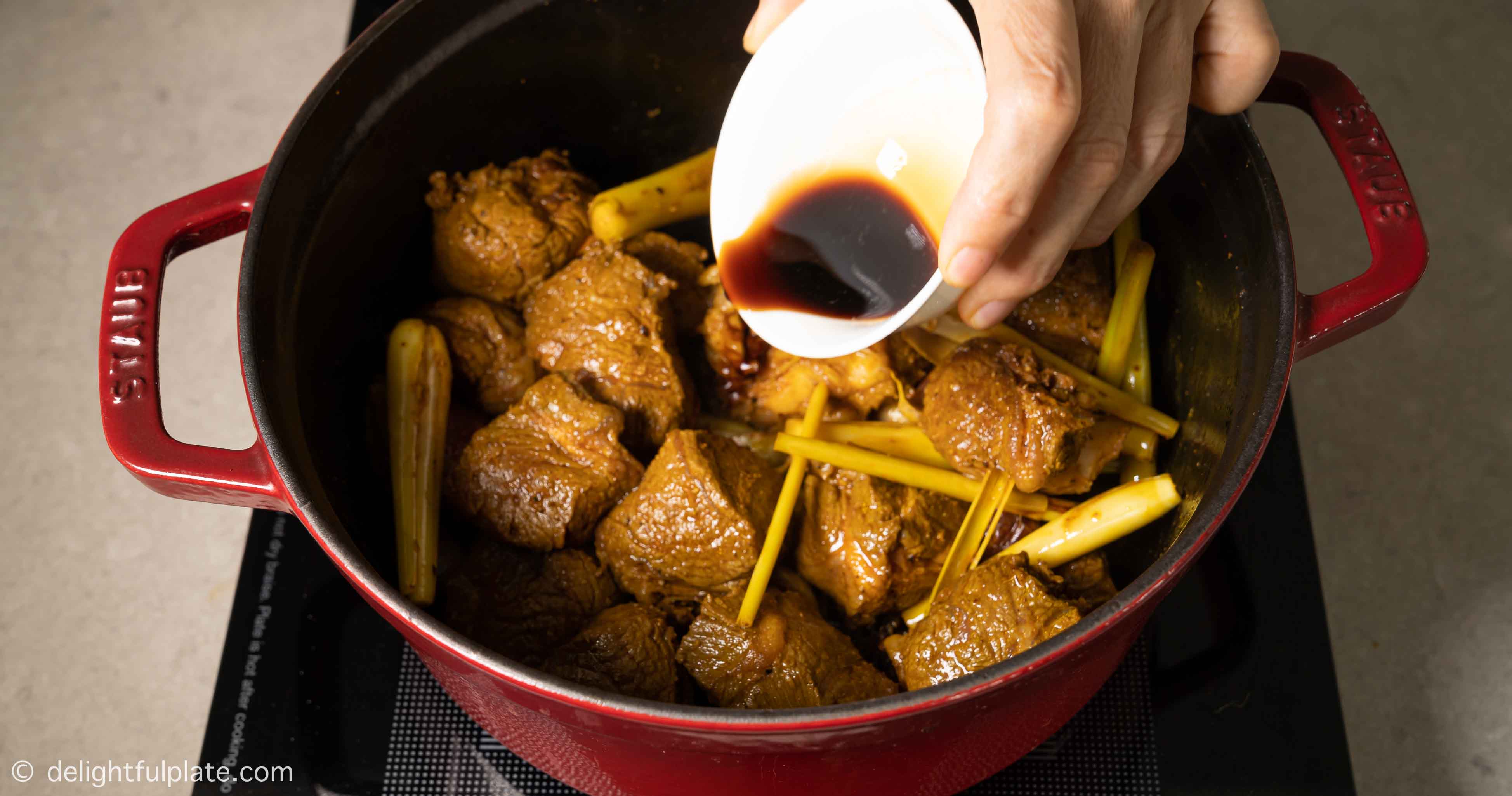 add soy sauce to the pot