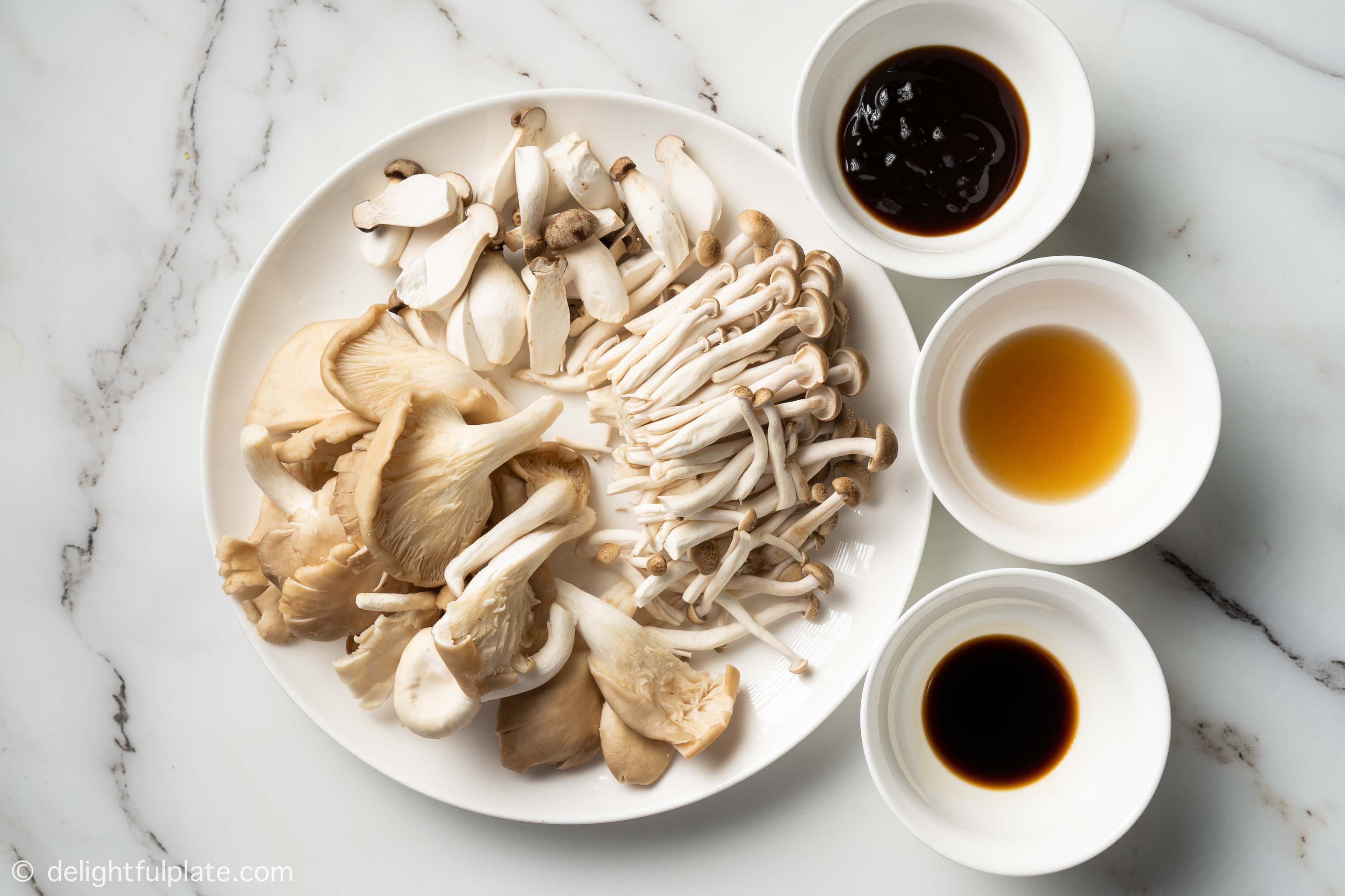 plates containing mushrooms and seasonings