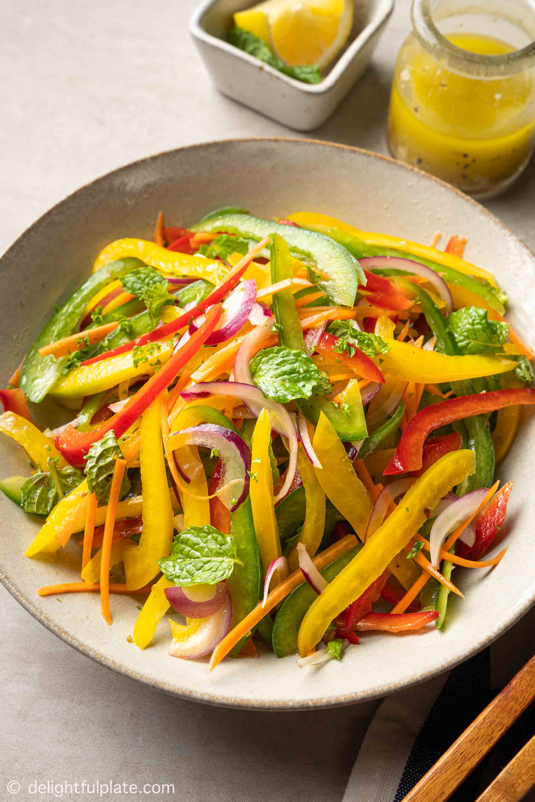 a plate of bell pepper salad