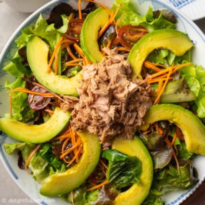 a plate of tuna avocado salad