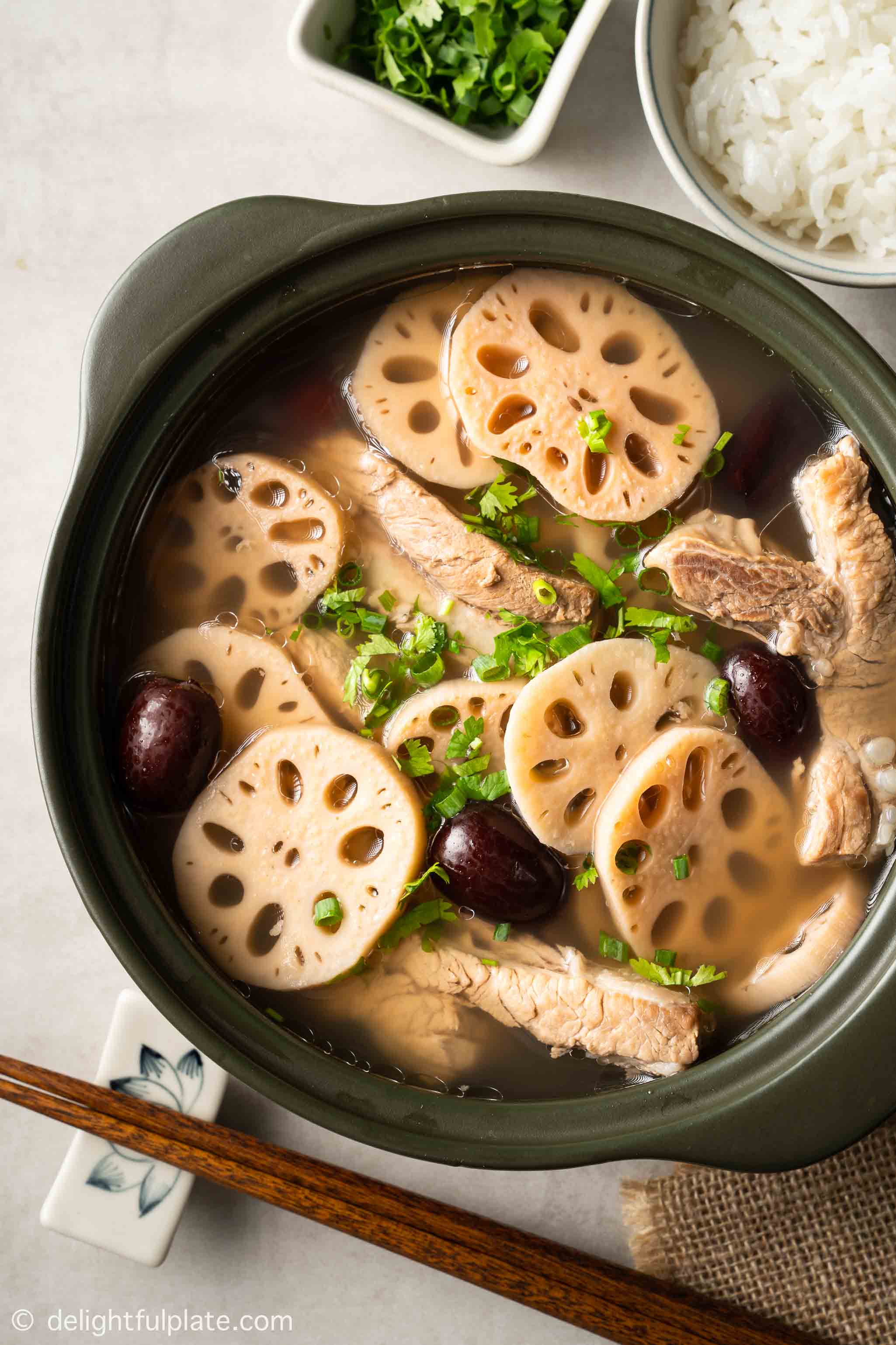 a bowl of lotus pork rib soup