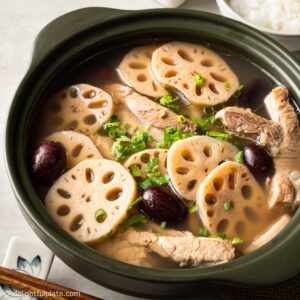 a bowl of lotus root and pork rib soup