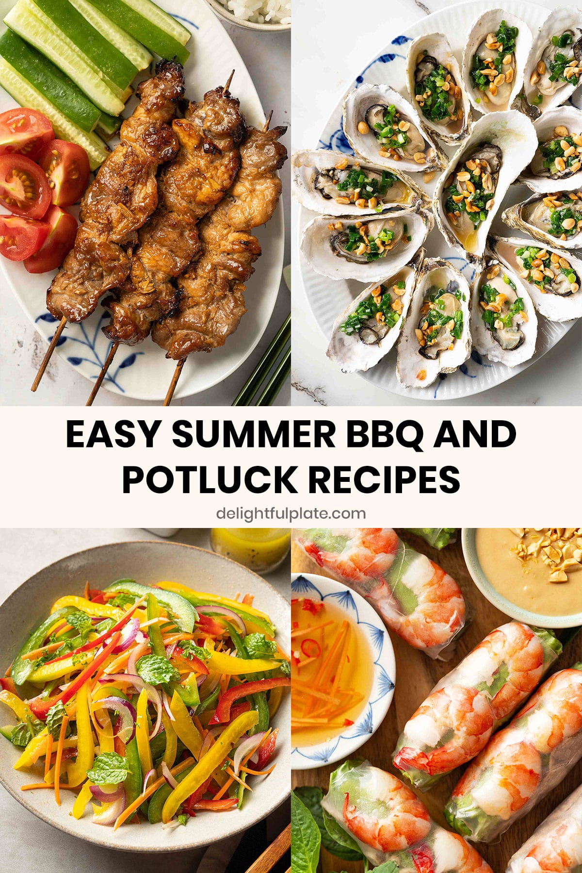 a collage of summer BBQ and potluck recipes