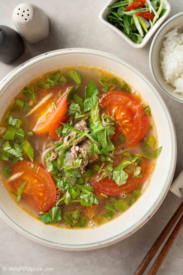 Hanoi Tomato Beef Soup with Vietnamese Coriander Delightful Plate