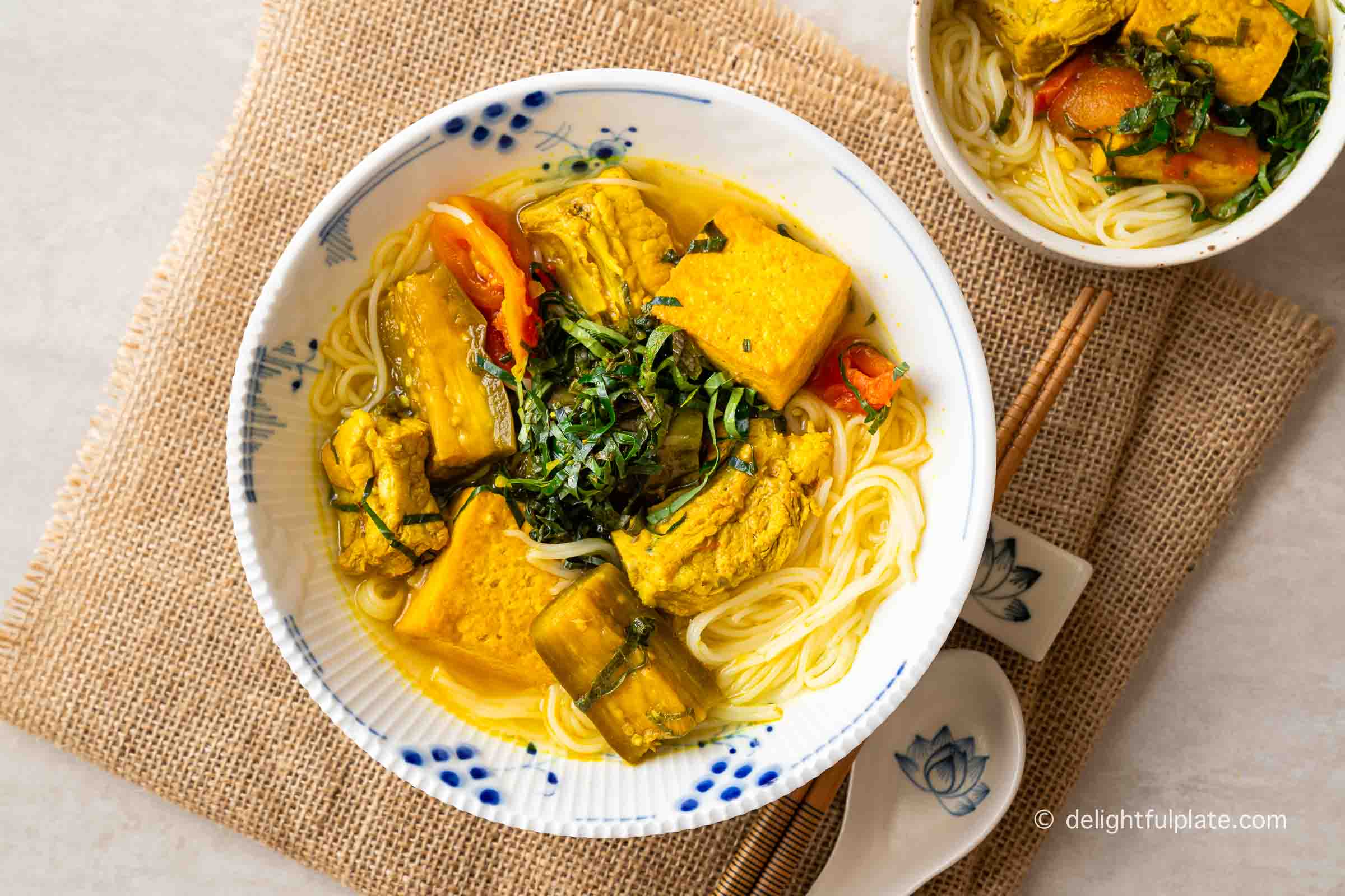 a bowl of Vietnamese turmeric braised ribs, eggplants and tofu.