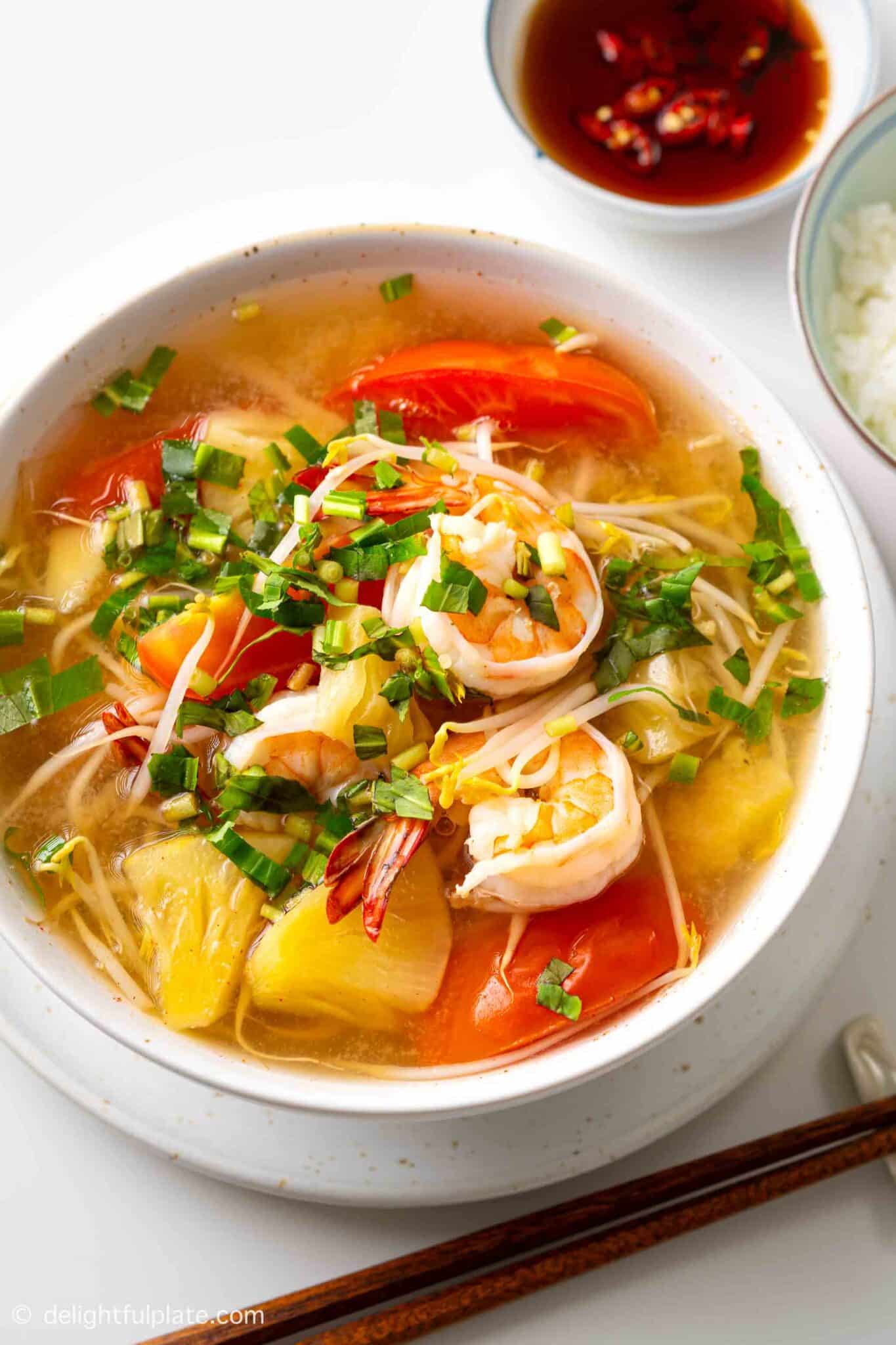 Vietnamese Sour Shrimp Soup (Canh Chua Tôm) - Delightful Plate