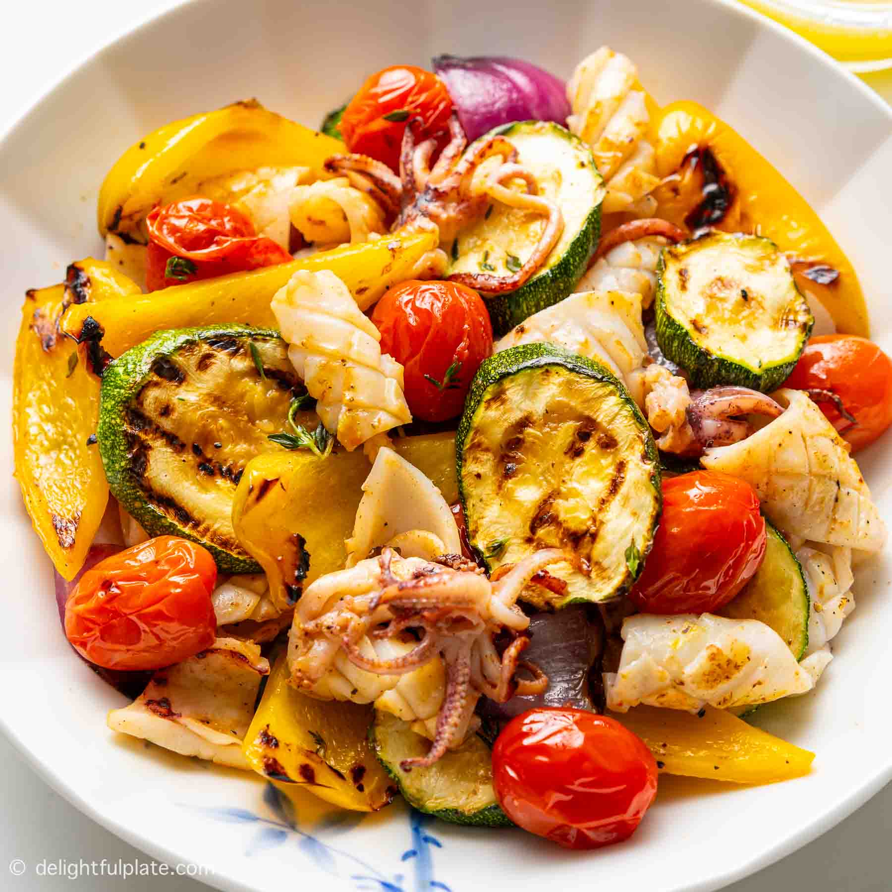 Grilled Squid and Vegetables with Lemon Dressing
